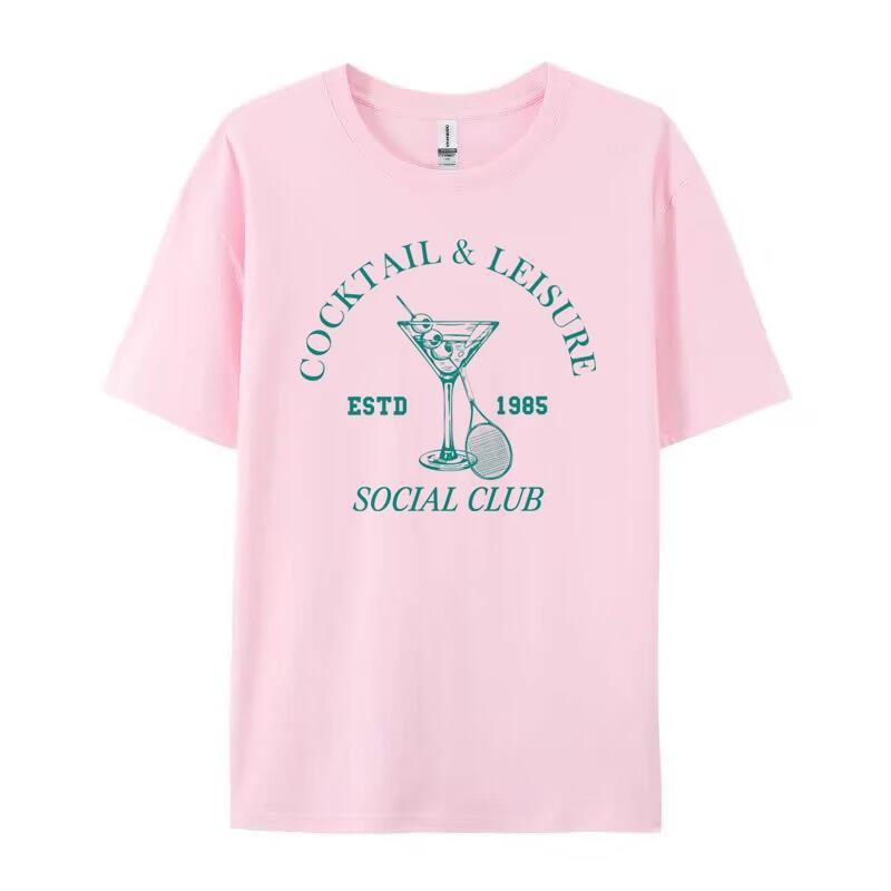 Cocktail Leisure Retro Graphic Tees Women Vintage Tennis Spo