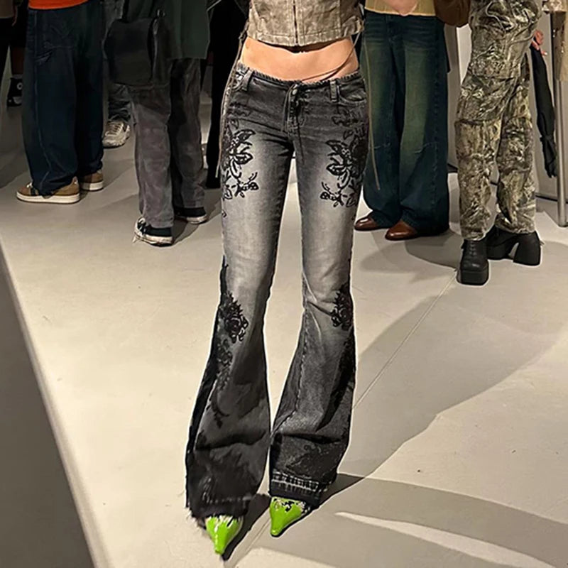 Streetwear Low Rise Flare Jeans for Women