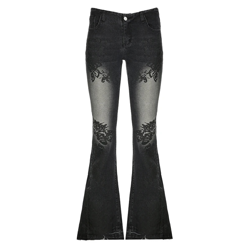 Streetwear Low Rise Flare Jeans for Women
