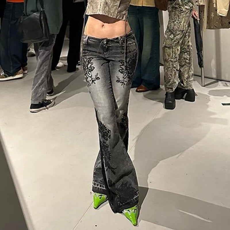 Streetwear Low Rise Flare Jeans for Women