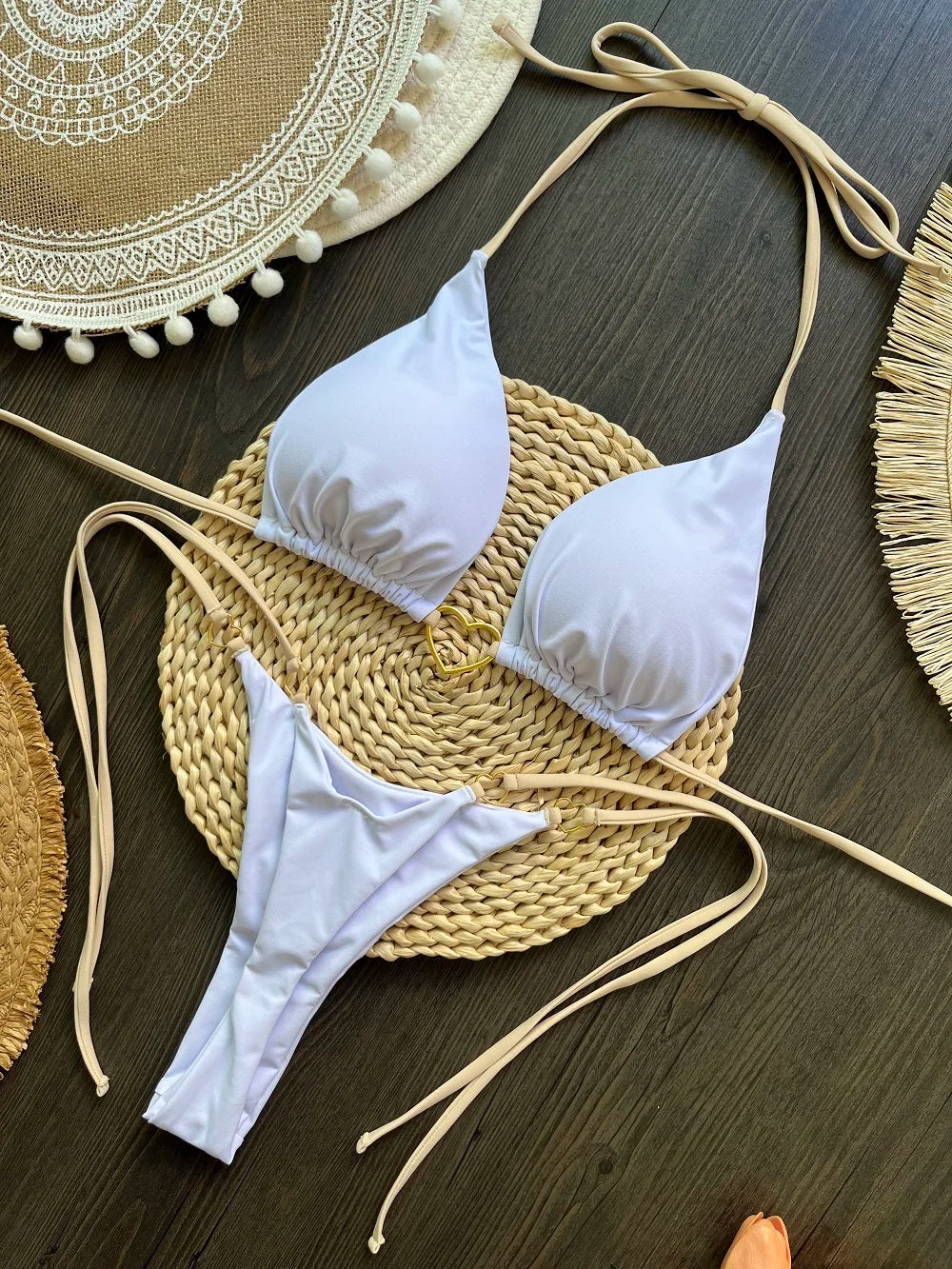 Sexy Solid Color Halter Bikini Set – Women's Triangle Thong Swimwear