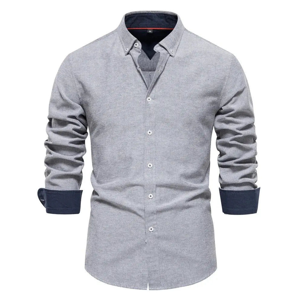 Spring Cotton Blend Oxford Button-Down Shirt