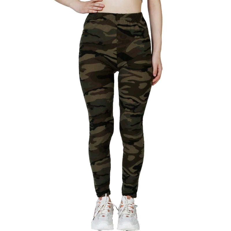 Camouflage Gray Green Tight Casual High Stretch