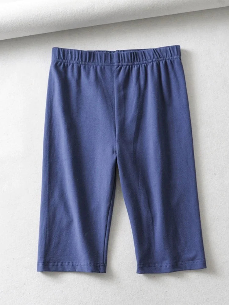 Cotton High Waist Slim Knee-Length Shorts
