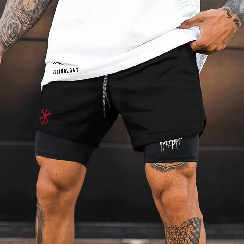 Demon Print 2-in-1 Quick Dry Gym Shorts
