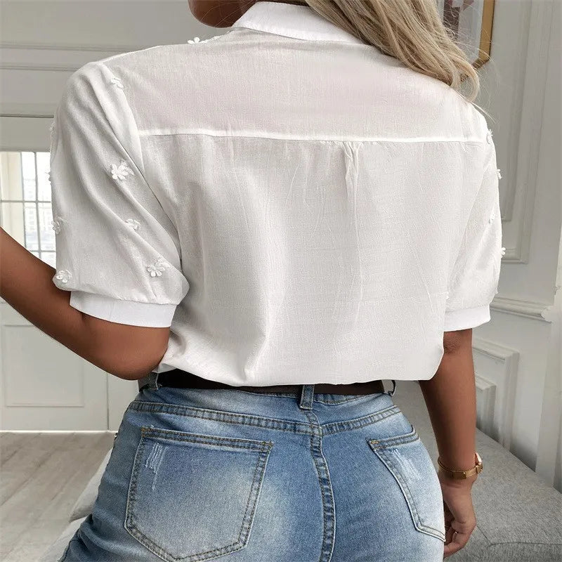 Summer Elegant Short Sleeve White Shirt