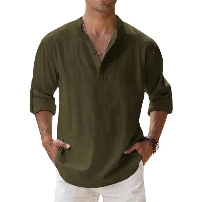 Lightweight Cotton Linen Henley Beach Shirt