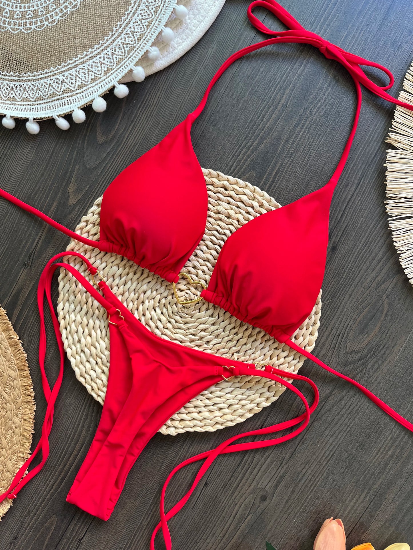 Sexy Solid Color Halter Bikini Set – Women's Triangle Thong Swimwear