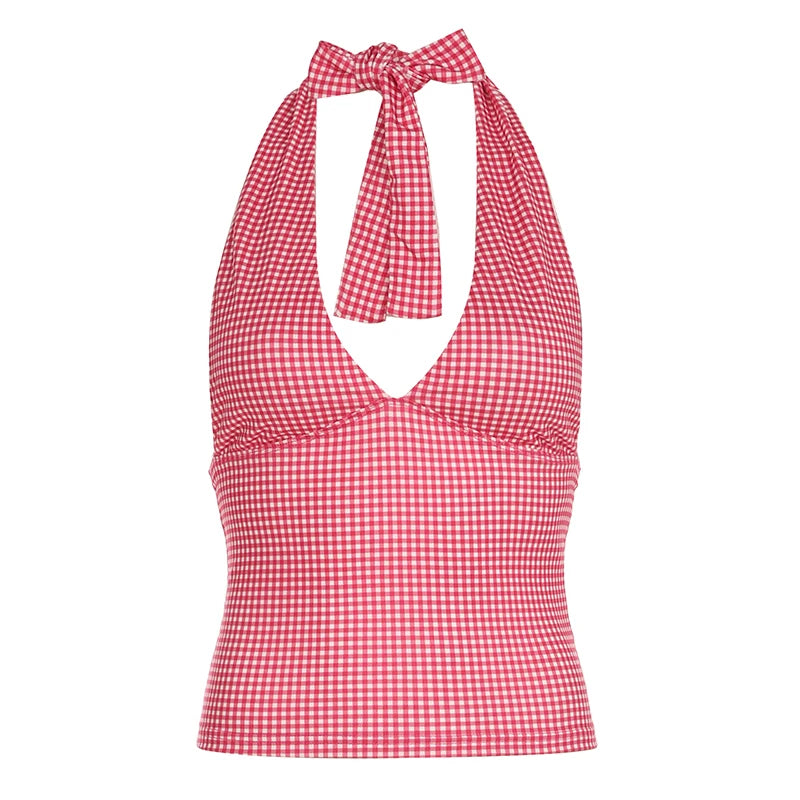 Sweet Halter Print Backless Tank Top