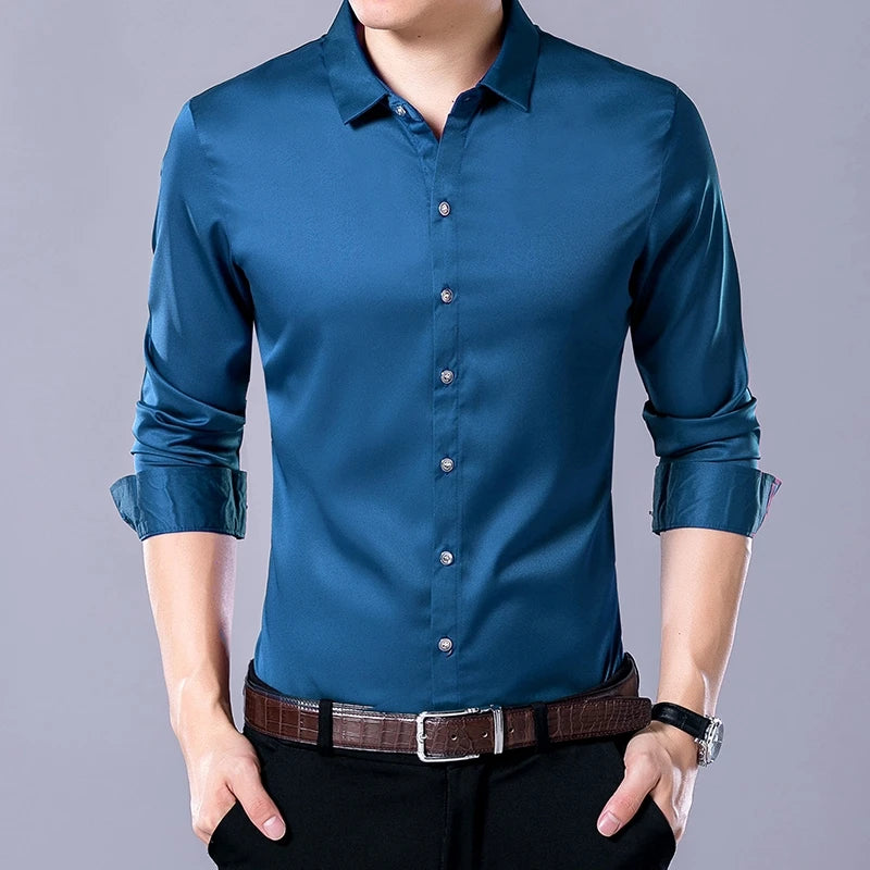Men's Solid Color Long Sleeved Shirt