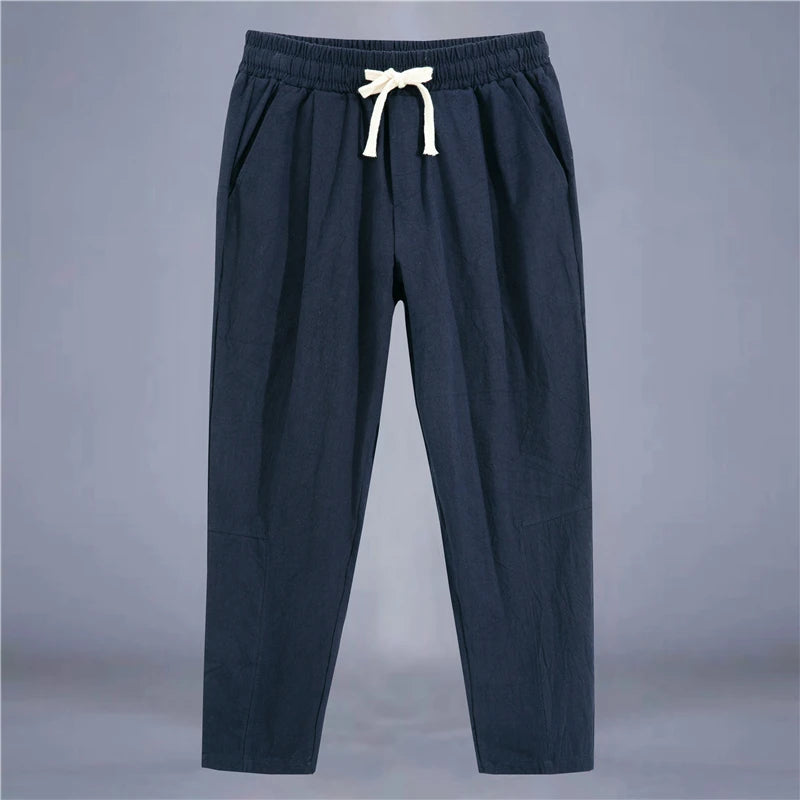 Cotton Linen Casual Drawstring Streetwear Pants