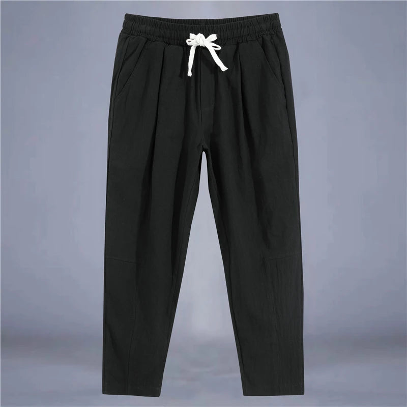 Cotton Linen Casual Drawstring Streetwear Pants