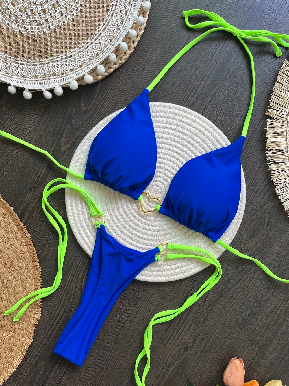 Sexy Solid Color Halter Bikini Set – Women's Triangle Thong Swimwear