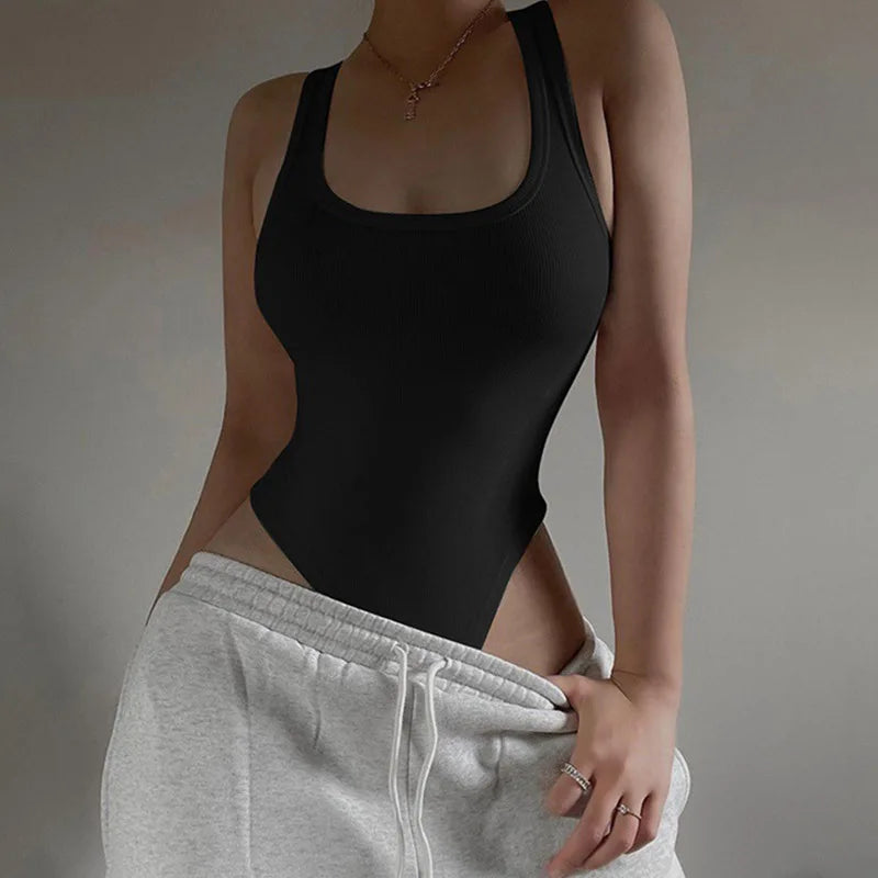 Hot Summer Sleeveless Knit Bodysuit – Sexy Off-Shoulder Clubwear