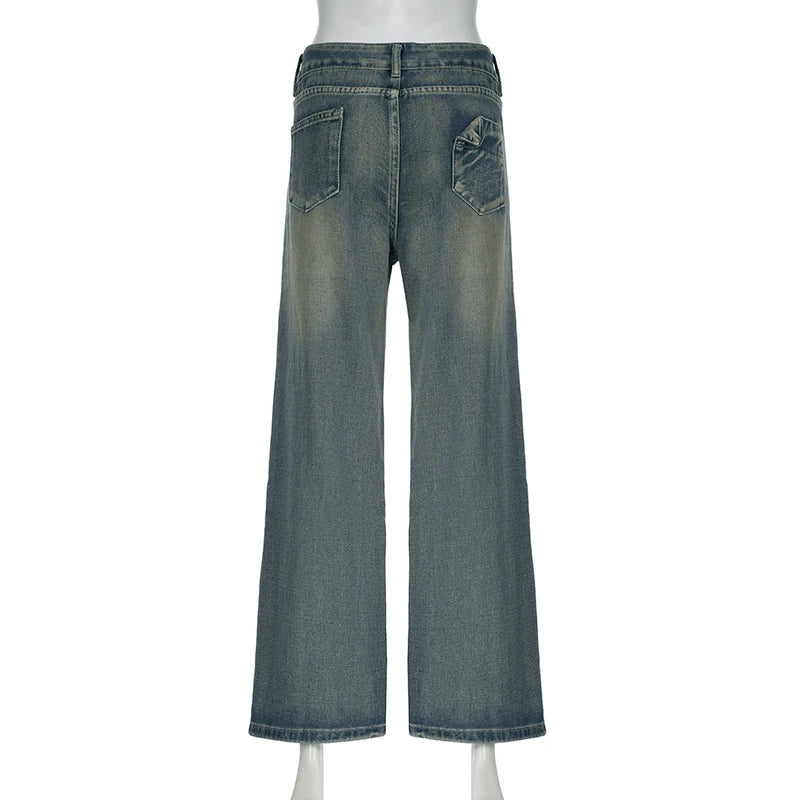 Vintage Washed Loose Fit Jeans – Women's Casual Streetwear Denim Pants