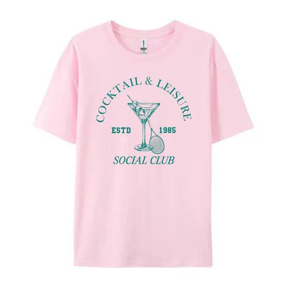 Cocktail Leisure Retro Graphic Tees Women Vintage Tennis Spo