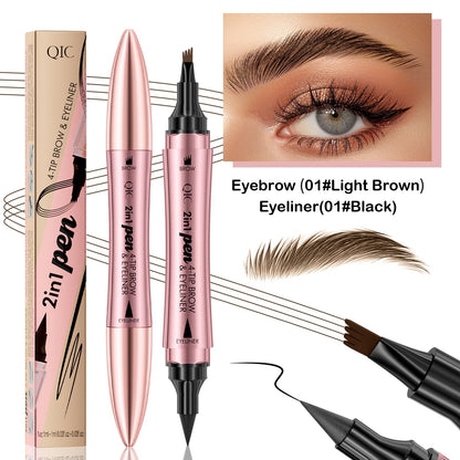 Double-headed 3D Micro-carved Liquid Four-fork Eyebrow Pencil Eyeliner 2-in-one Dual-purpose Eye