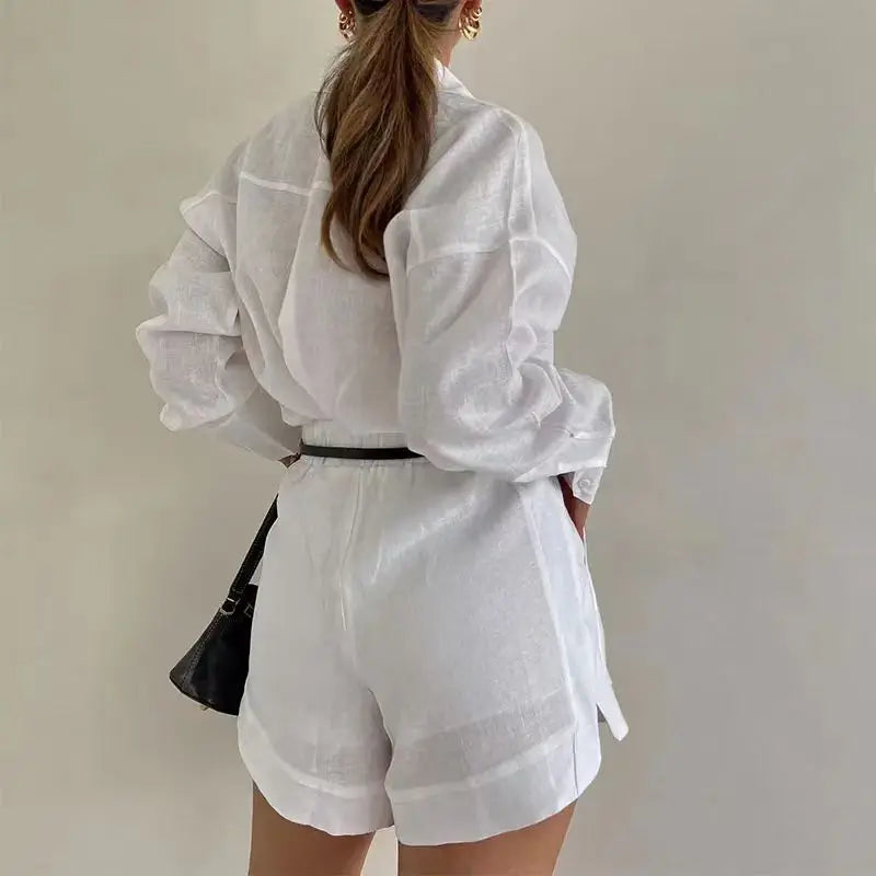 Summer Shorts Sets Long Sleeve Blouses with Short Pant
