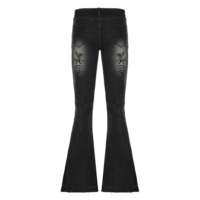 Streetwear Low Rise Flare Jeans for Women