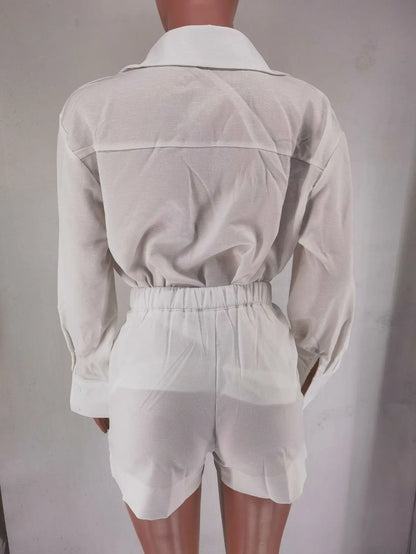 Summer Shorts Sets Long Sleeve Blouses with Short Pant