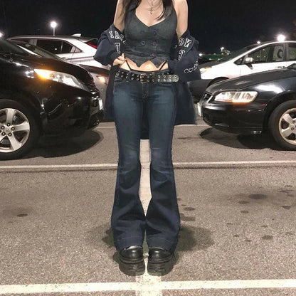 Vintage Flare Jeans – Low Rise High Street Aesthetic Denim Trousers