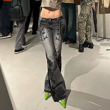 Streetwear Low Rise Flare Jeans for Women