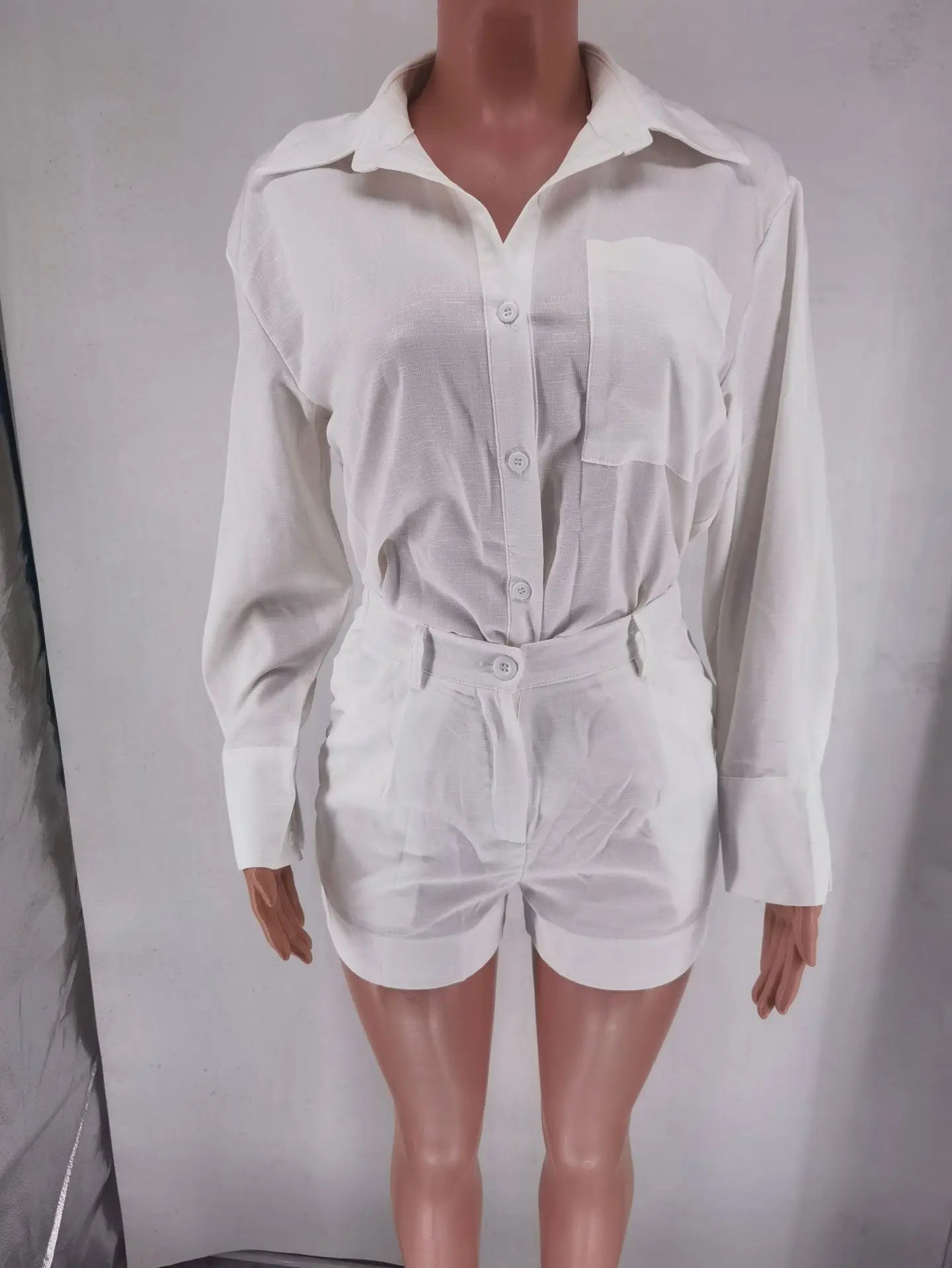 Summer Shorts Sets Long Sleeve Blouses with Short Pant