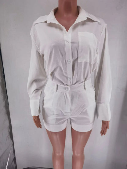Summer Shorts Sets Long Sleeve Blouses with Short Pant