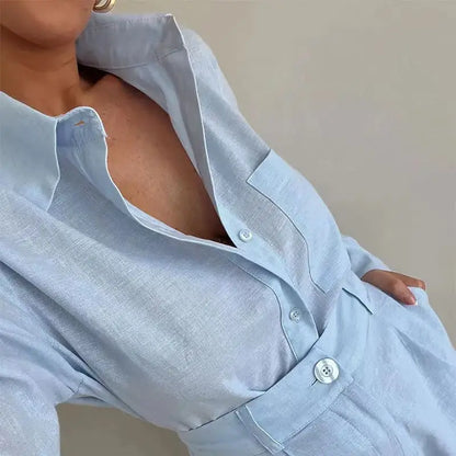 Summer Shorts Sets Long Sleeve Blouses with Short Pant