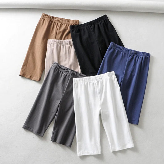Cotton High Waist Slim Knee-Length Shorts