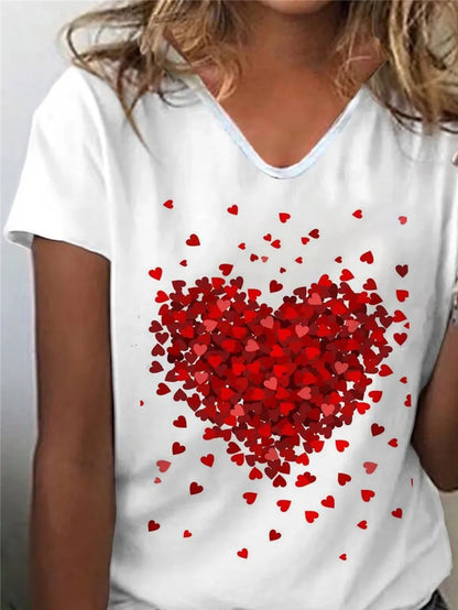 Red Love Print V-Neck T-Shirt
