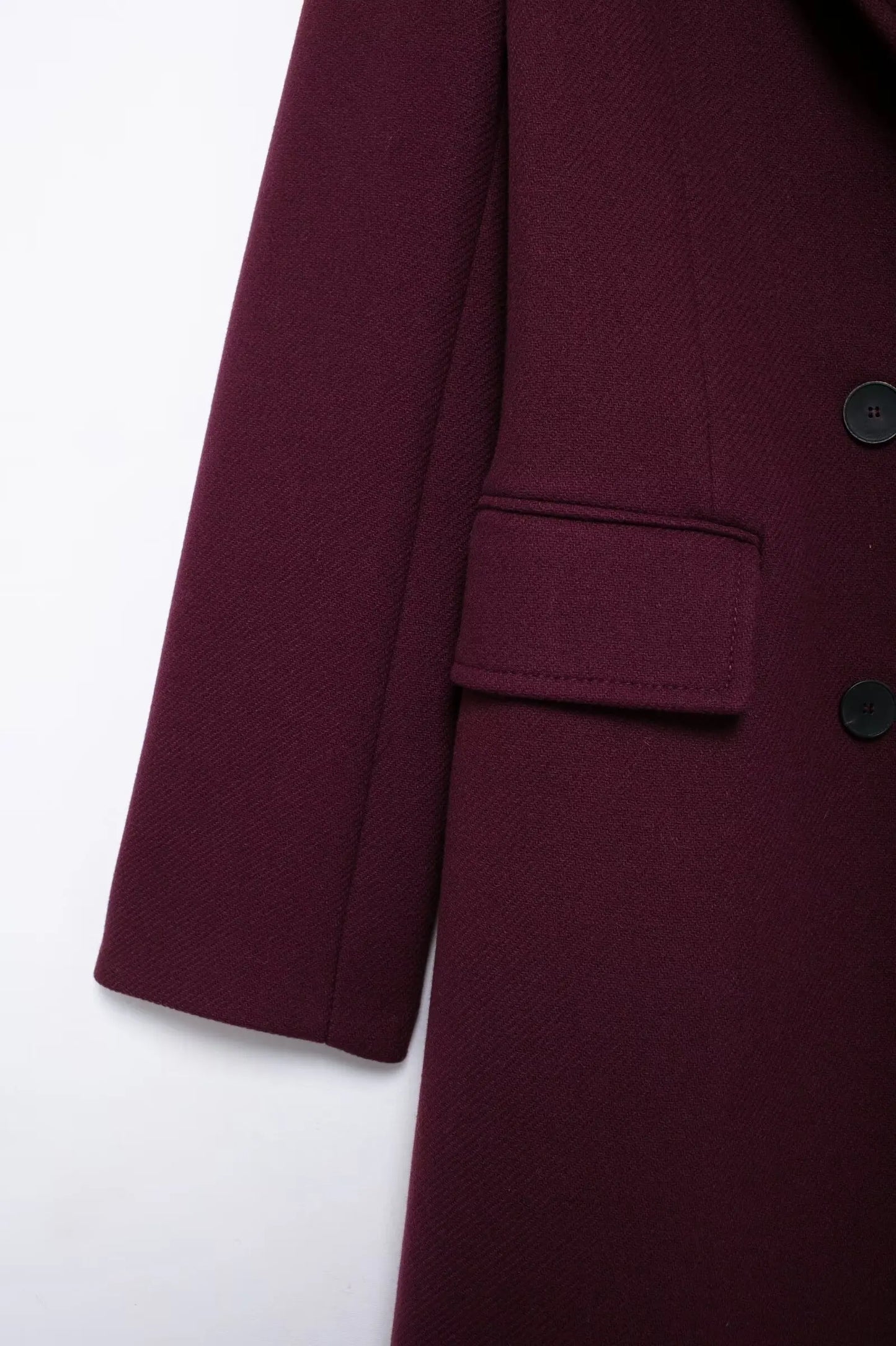 Women Fashion Burgundy Woolen Coat Double Breasted Jacket