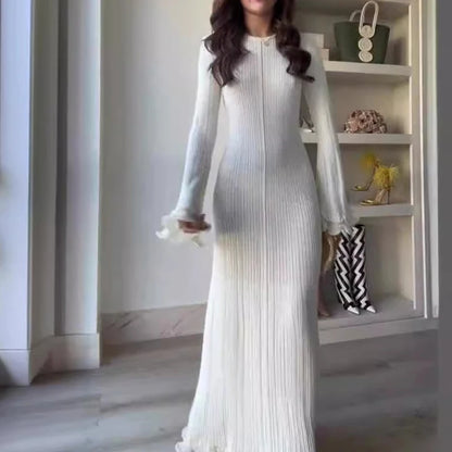 Autumn Winter Ruffles Pleated Loose Long Dress