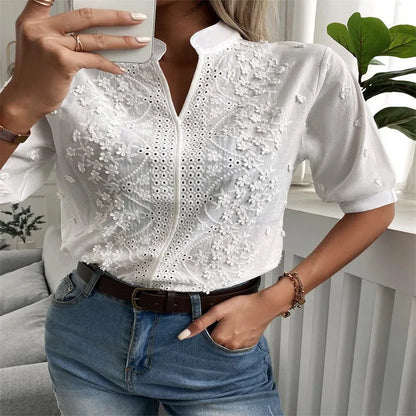 Summer Elegant Short Sleeve White Shirt