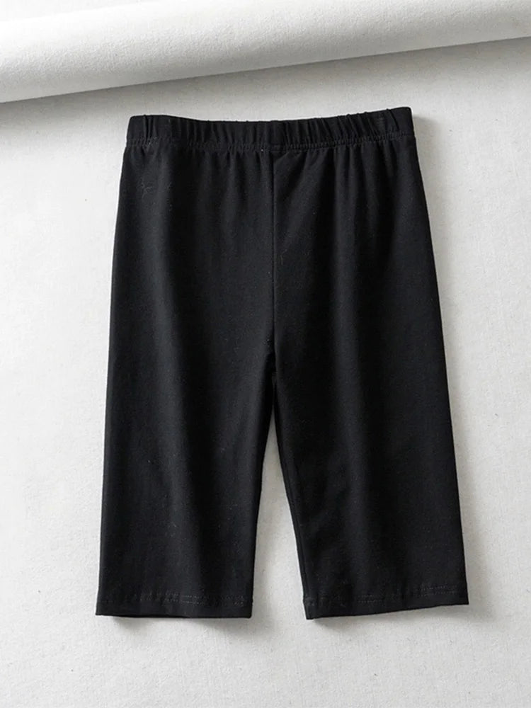 Cotton High Waist Slim Knee-Length Shorts