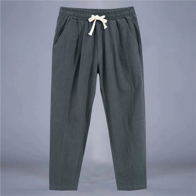 Cotton Linen Casual Drawstring Streetwear Pants