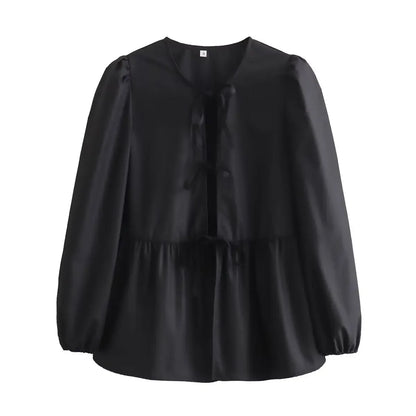 Vintage Women Puff Sleeve Loose Shirts
