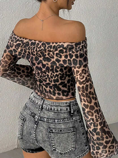 Leopard Print Backless Long Sleeve Tee – Sexy Autumn Streetwear