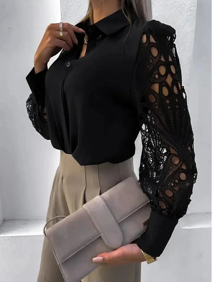 White Sexy Lace Hollow out Blouse
