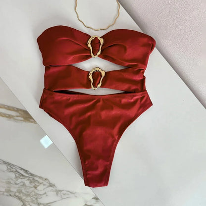 Colors Sexy Metal Rings Cut Out One-Piece Swimsuit