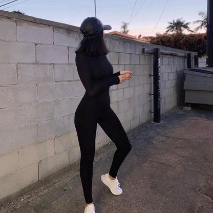 Solid Long Sleeve Skiing Jumpsuit