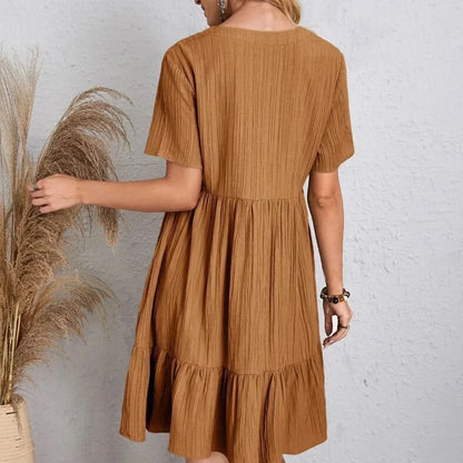 Spring V-Neck Short Sleeve Loose Waist Dress