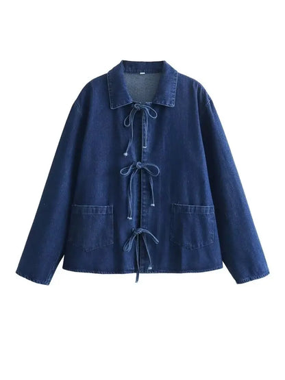 Women Fashion Lapel Collar Lace Up Blouses