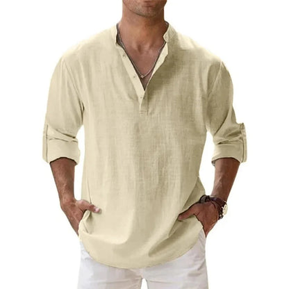 Lightweight Cotton Linen Henley Beach Shirt
