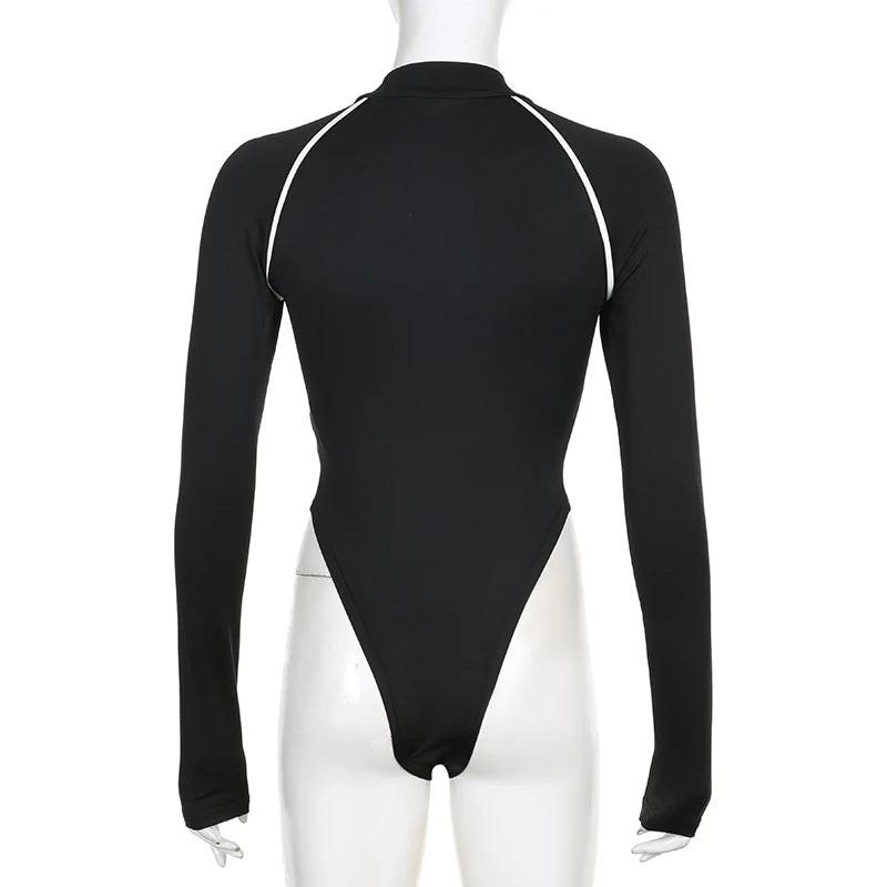 Moto & Biker Letter Print Bodysuit – Edgy Autumn/Winter Style