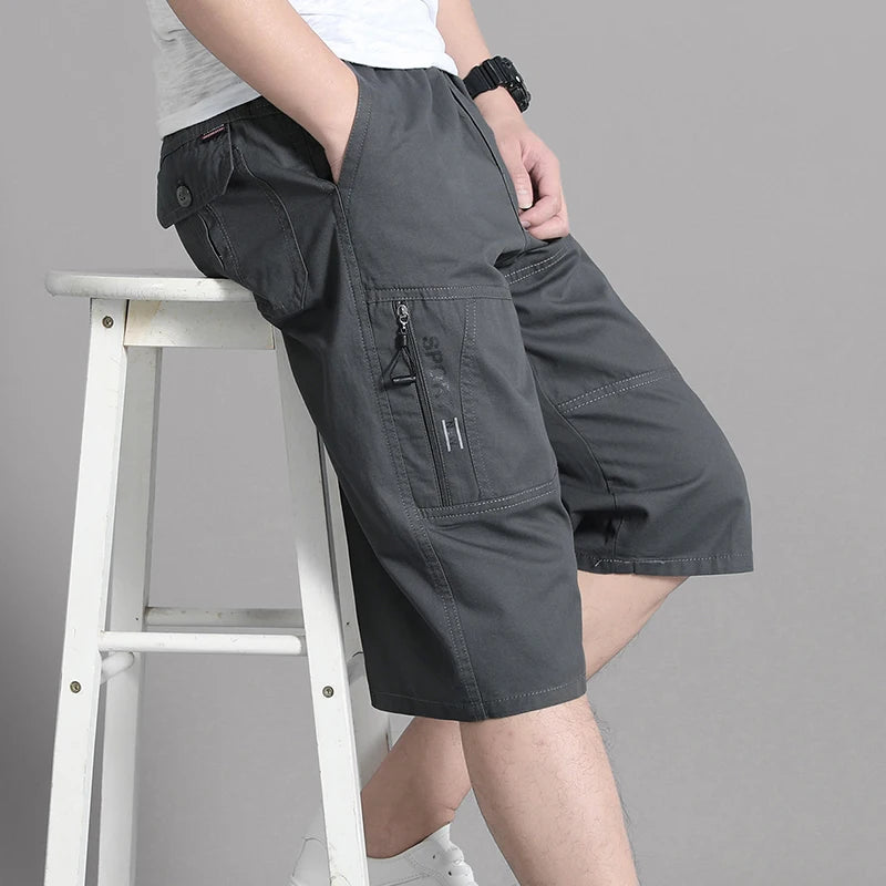 Men's Cotton Cargo Shorts with Zipper Pocket