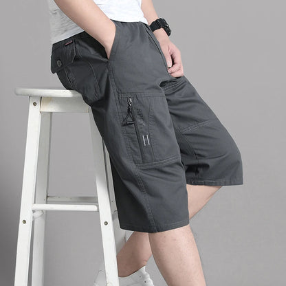 Men's Cotton Cargo Shorts with Zipper Pocket