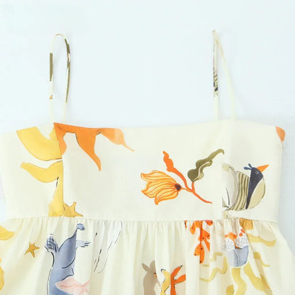 Fashion Printing Loose Side Zip Sleeveless Backless Sling Mini Dress