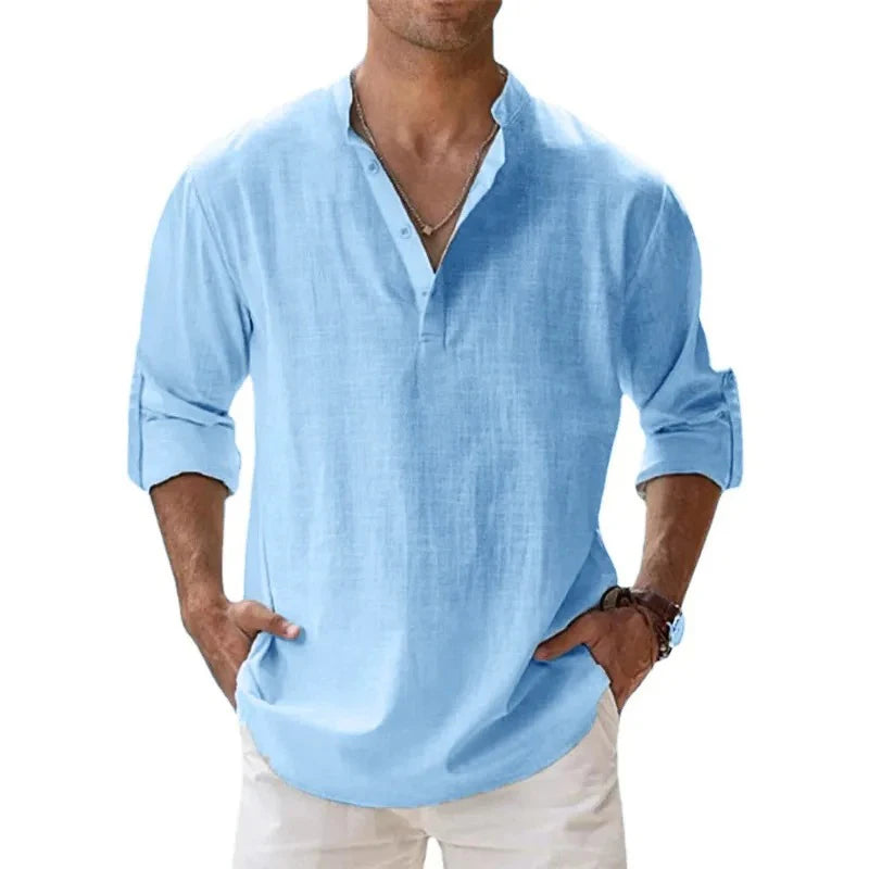 Lightweight Cotton Linen Henley Beach Shirt
