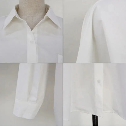 Elegant White Cotton Long Sleeve Blouse